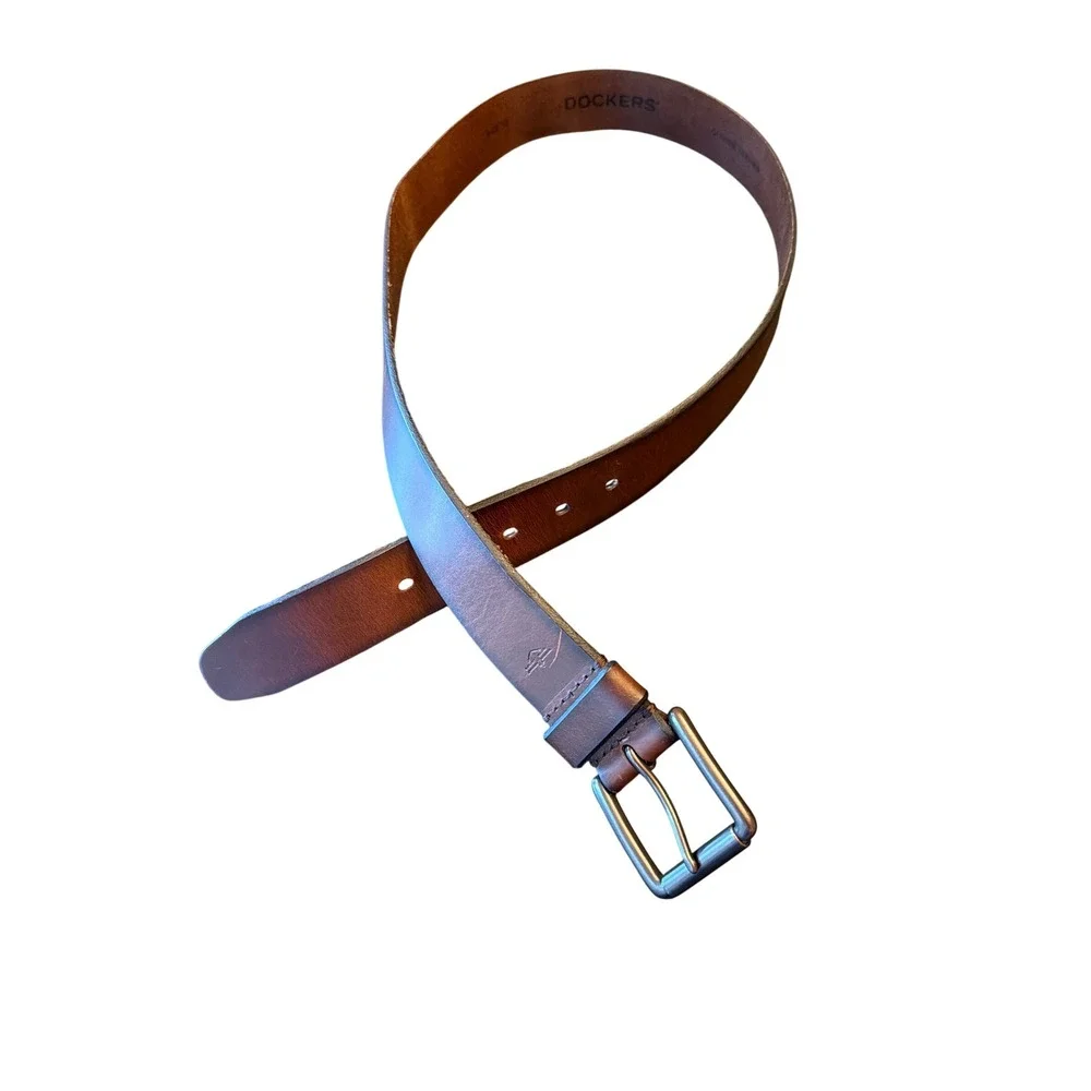 Dockers‎ Belt Brown Genuine Leather Size 38 Casual Classic Single Prong Buckle